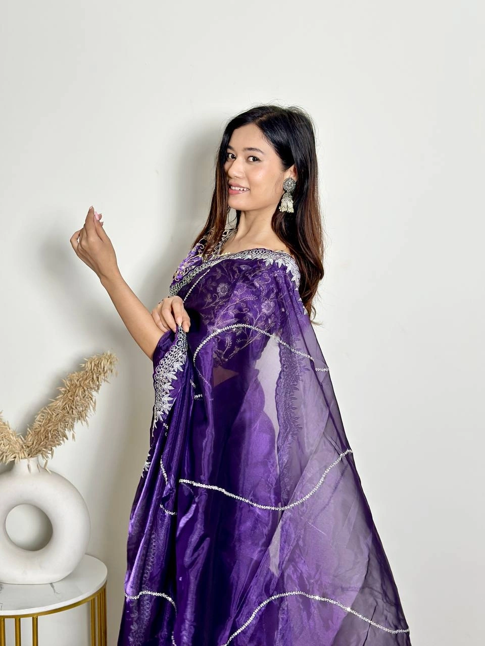 Soft Jimmy Chuu Saree: Exquisite Embroidery, Sequins, and Jari Border-Blue-2