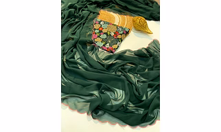 Georgette Saree with Handmade Latakan Blouse & Embroidery