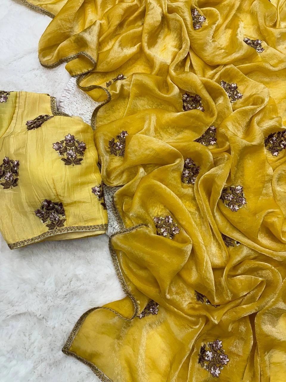 Designer Fendy Silk Saree with Unique Lace Embellishments-Yellow-1