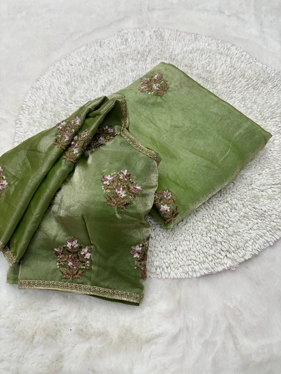 Designer Fendy Silk Saree with Unique Lace Embellishments-PTF-01-A-Green