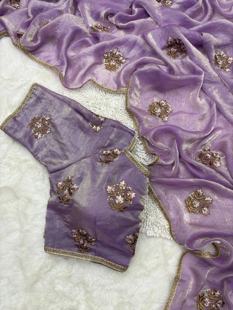 Designer Fendy Silk Saree with Unique Lace Embellishments-Lavender-1