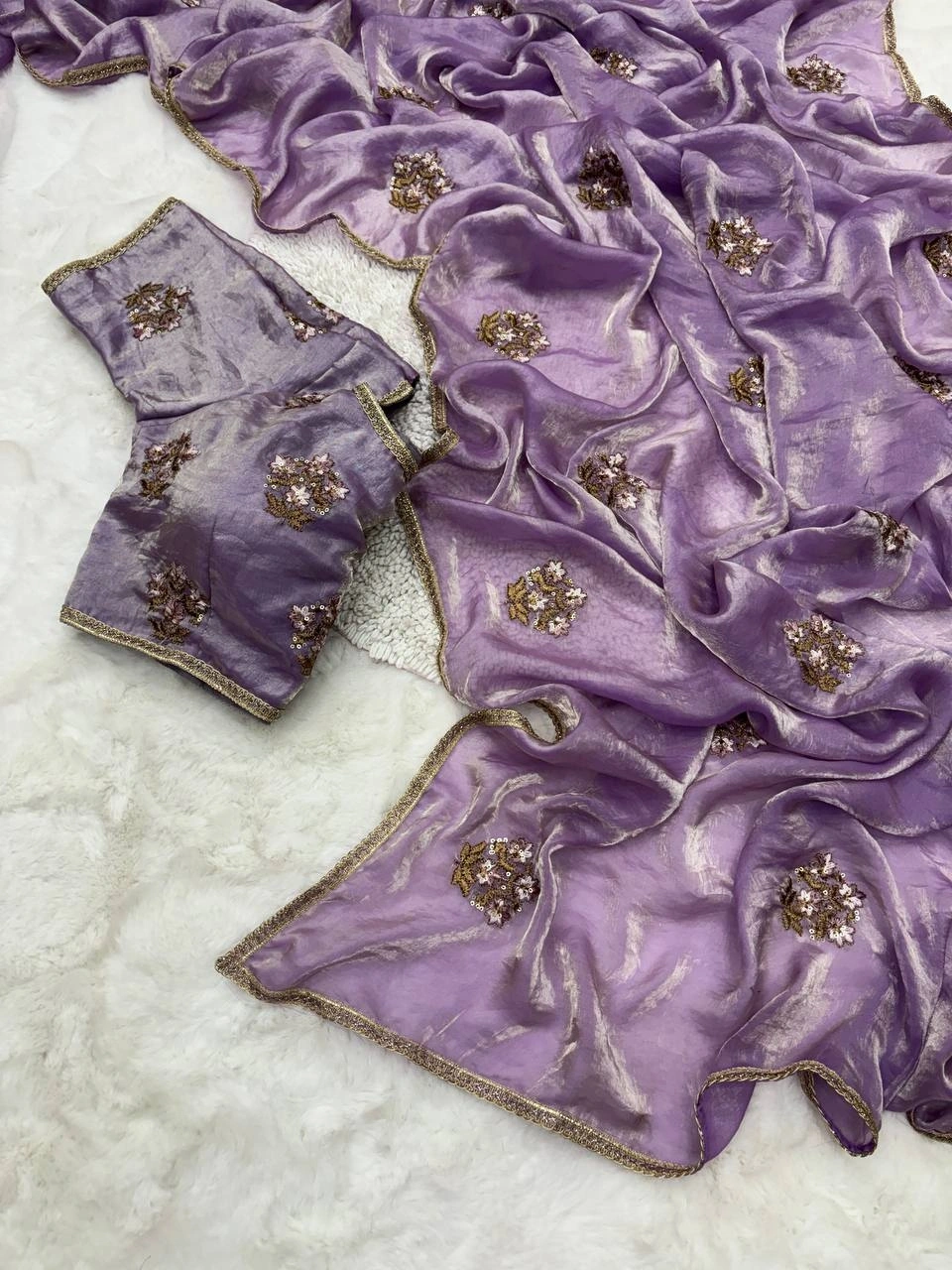 Designer Fendy Silk Saree with Unique Lace Embellishments-Lavender-2