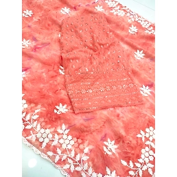 Sibori Print Saree &amp; Heavy Sequence Blouse Set