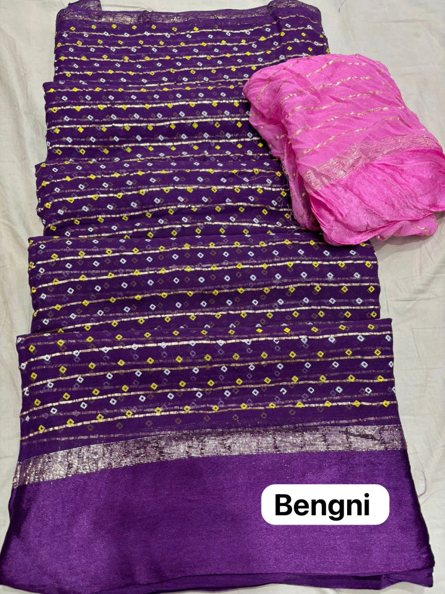 Pure Viscose Georgette Weaving Jacquard Saree: Exquisite Bandhani &amp; Lehariya Print-NSD-04-Bengni