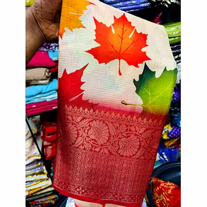 Autumn Leaf Silk Saree with Jacquard Border and Running Blouse