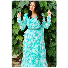 Printed Georgette Maxi Dress Set with Dupatta
