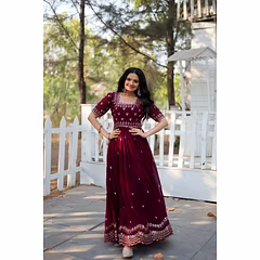 Luxury Zari-Thread & Sequins Embroidered Designer Gown for Desirable Women