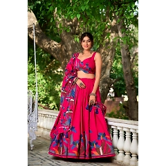 Polyester Viscose Lehenga with Floral Print - Complete Ensemble