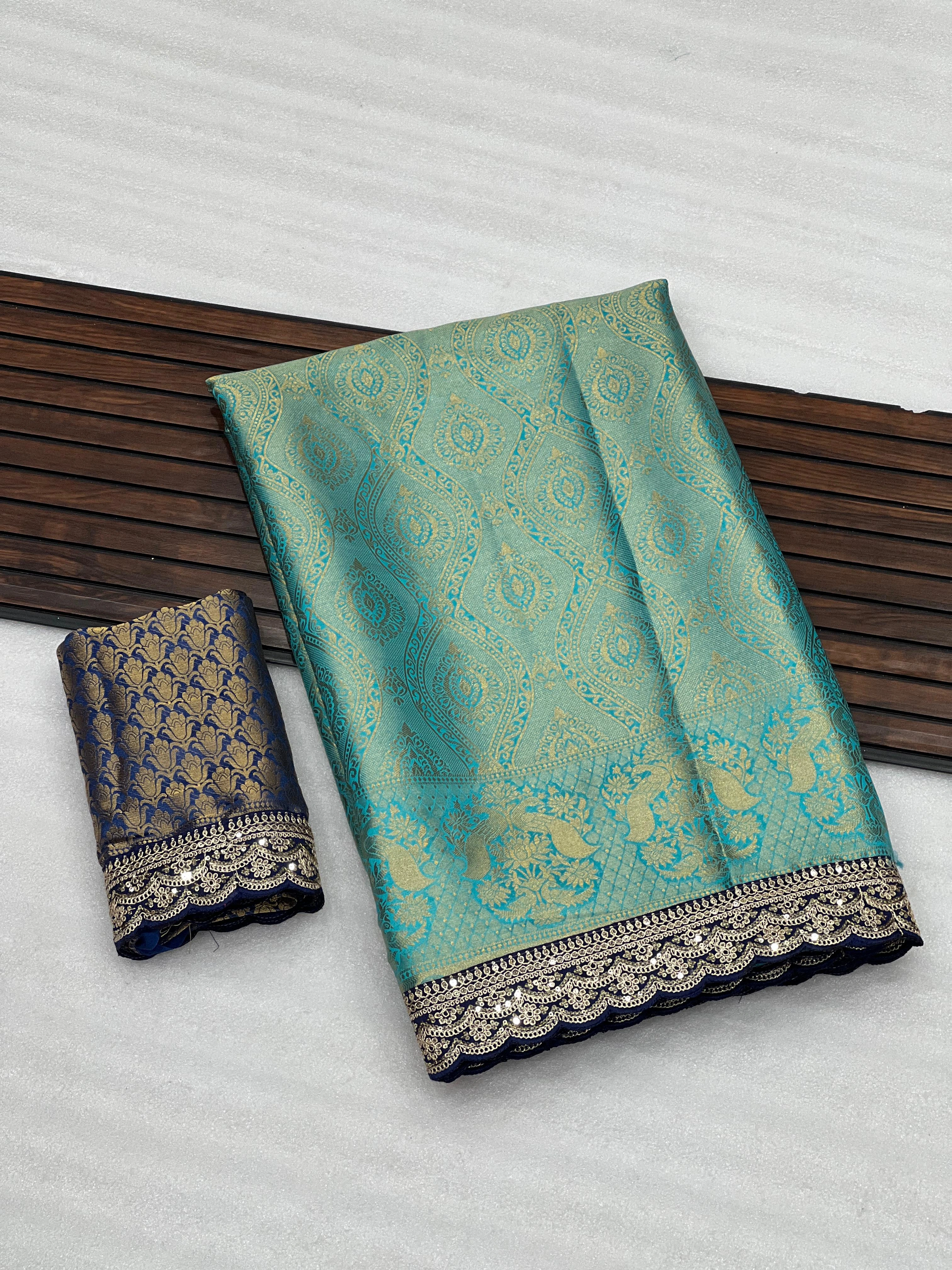 Pure Softy Silk Saree: Exquisite Embroidery and Zari Weaving-RNNC-06-SkyBlue