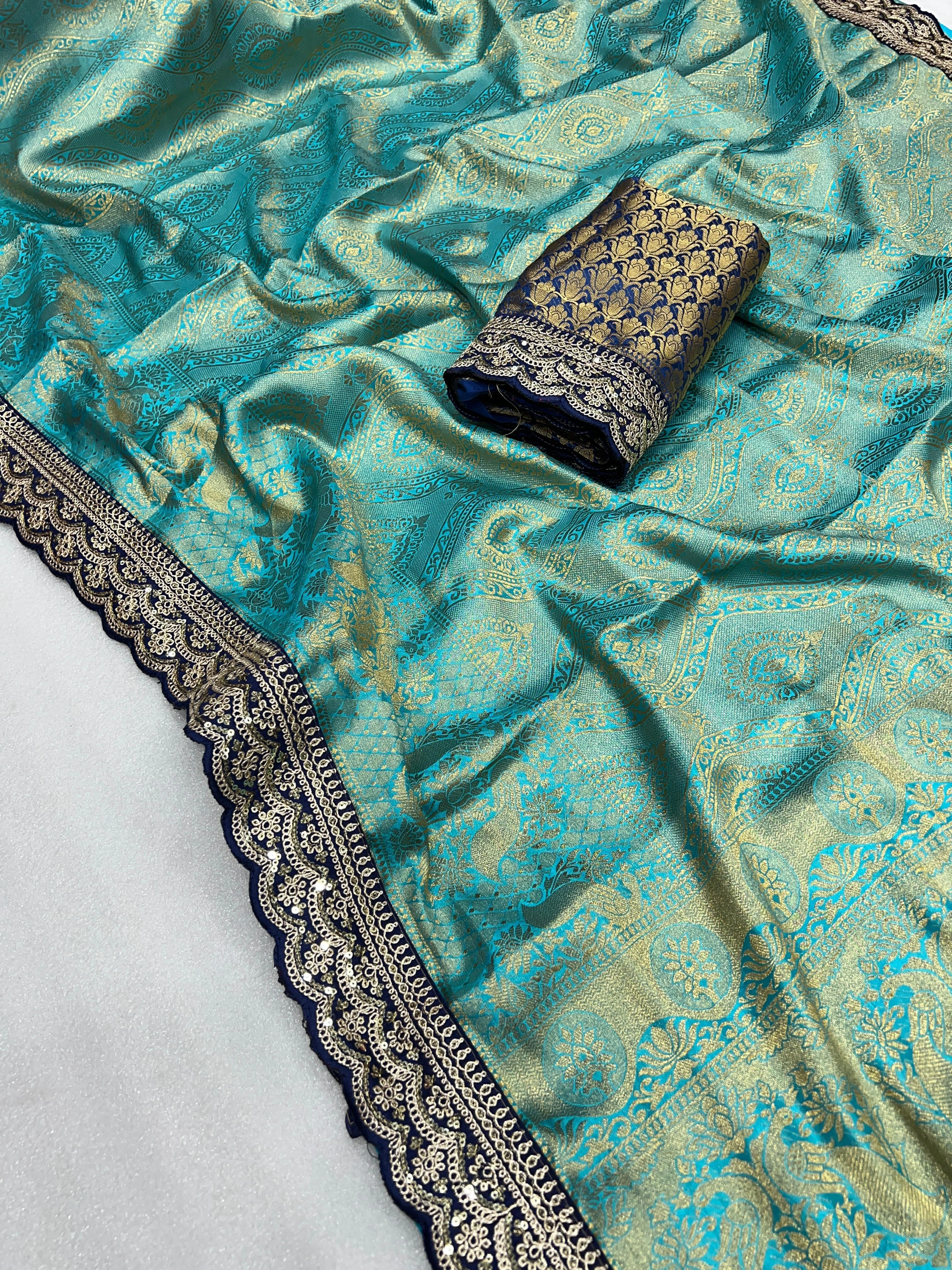 Pure Softy Silk Saree: Exquisite Embroidery and Zari Weaving-Sky Blue-1