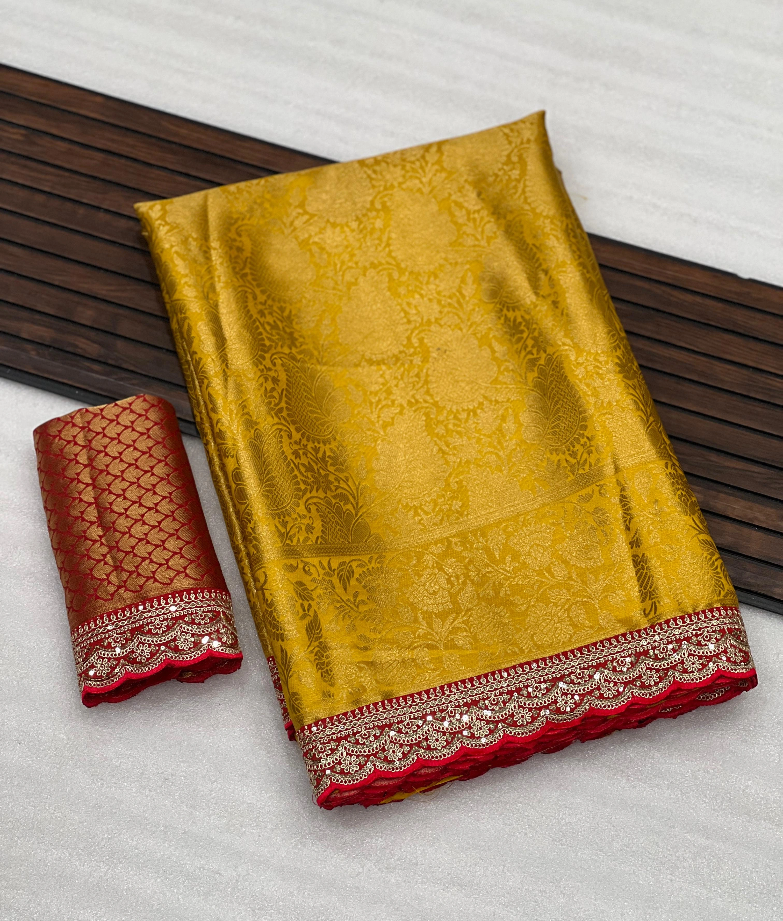 Pure Softy Silk Saree: Exquisite Embroidery and Zari Weaving-RNNC-06-Golden