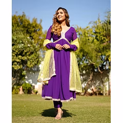 Fancy Georgette Gown with Full Sleeves and Heavy Flair