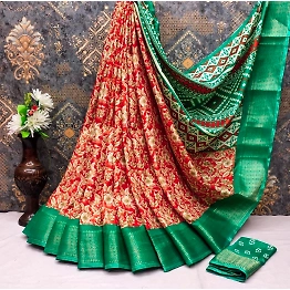 YNF DOLA Dark Flower Print Silk Saree with Contrasting Weaving Borders