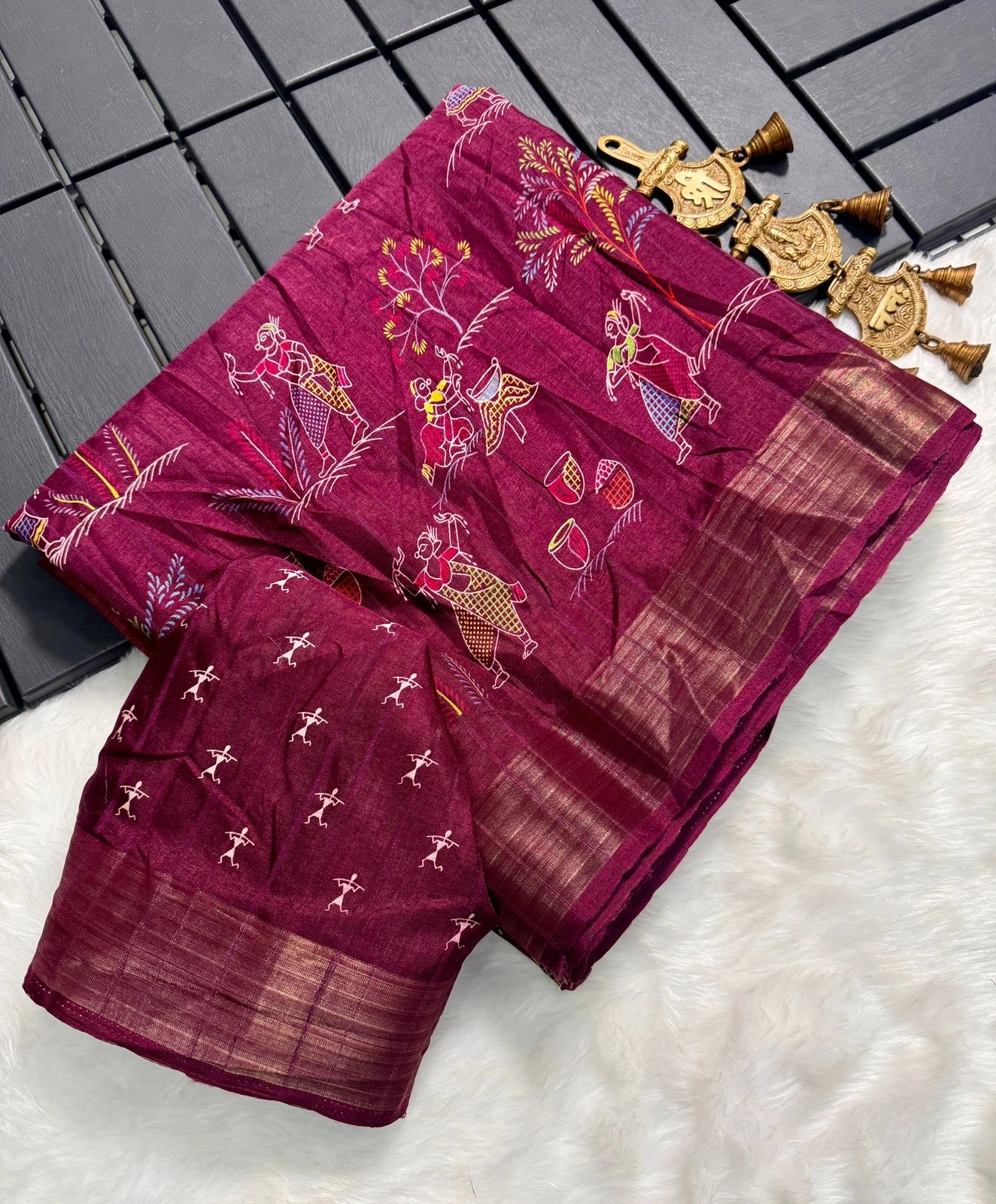 Elephant Batik Tussar Saree with Silver Borders - Handloom-MKD-52-Maroon