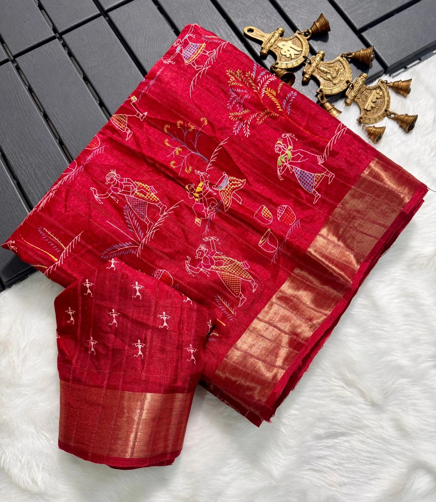 Elephant Batik Tussar Saree with Silver Borders - Handloom-MKD-52-Rani