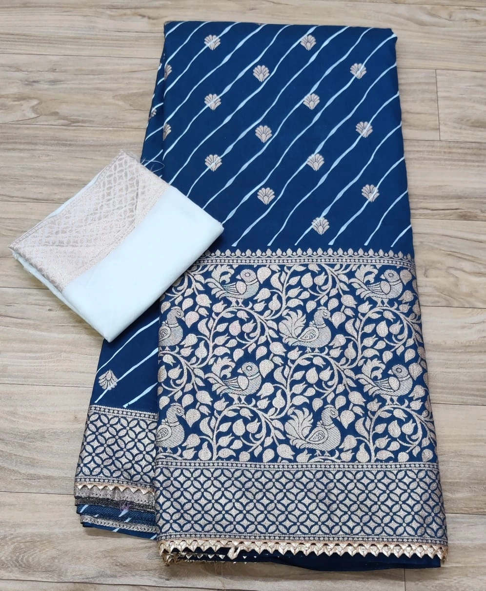 Banarasi Silk Saree: Dazzling Zari Work &amp; Contrast Blouse-NSD-13-PeacockBlue