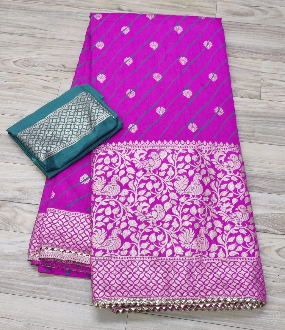 Banarasi Silk Saree: Dazzling Zari Work &amp; Contrast Blouse-NSD-13-HotPink