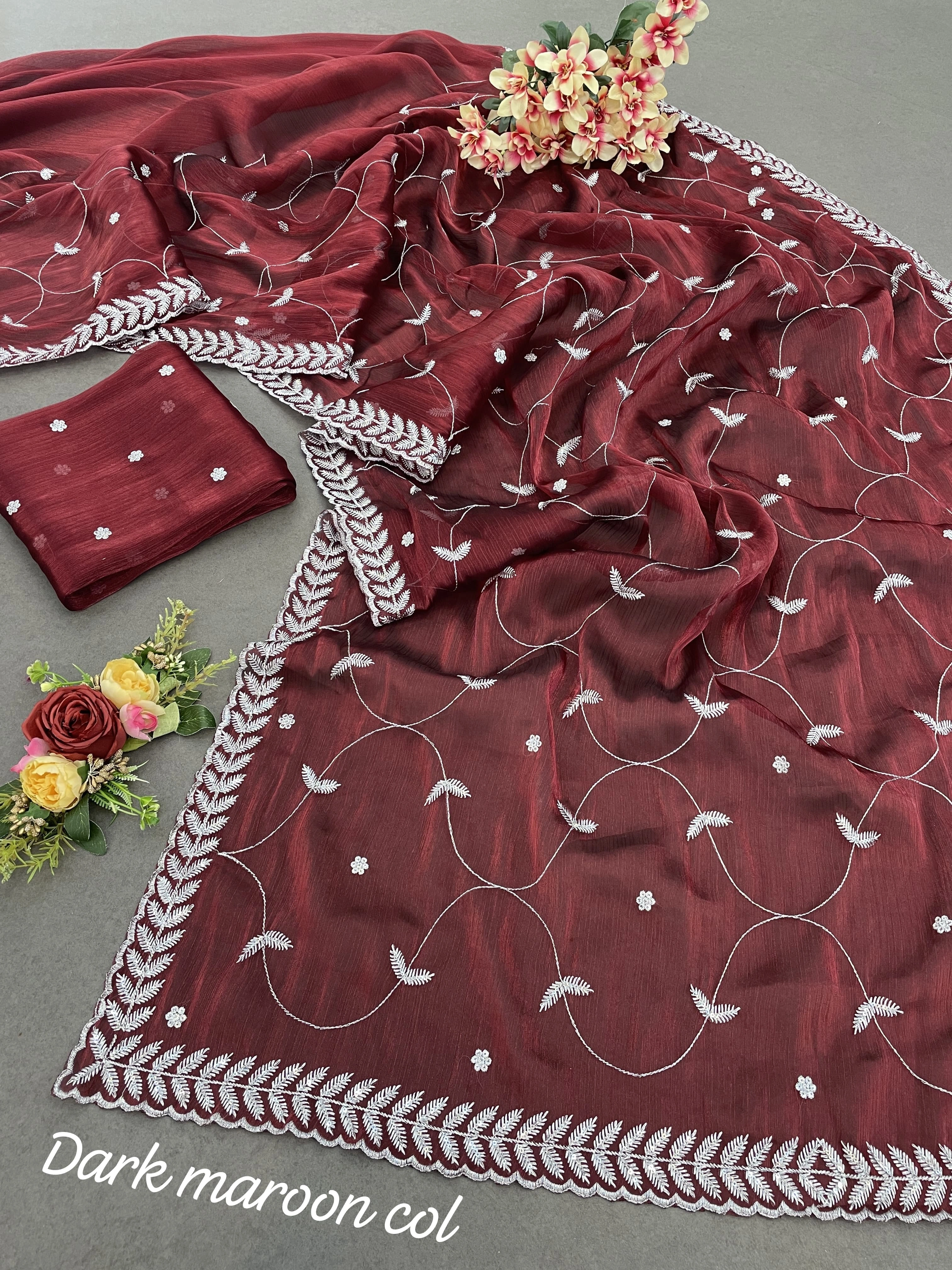 Blooming Zimmy Choo Silk Saree with 3MM Sequence Work-SLI-ZAL-Maroon