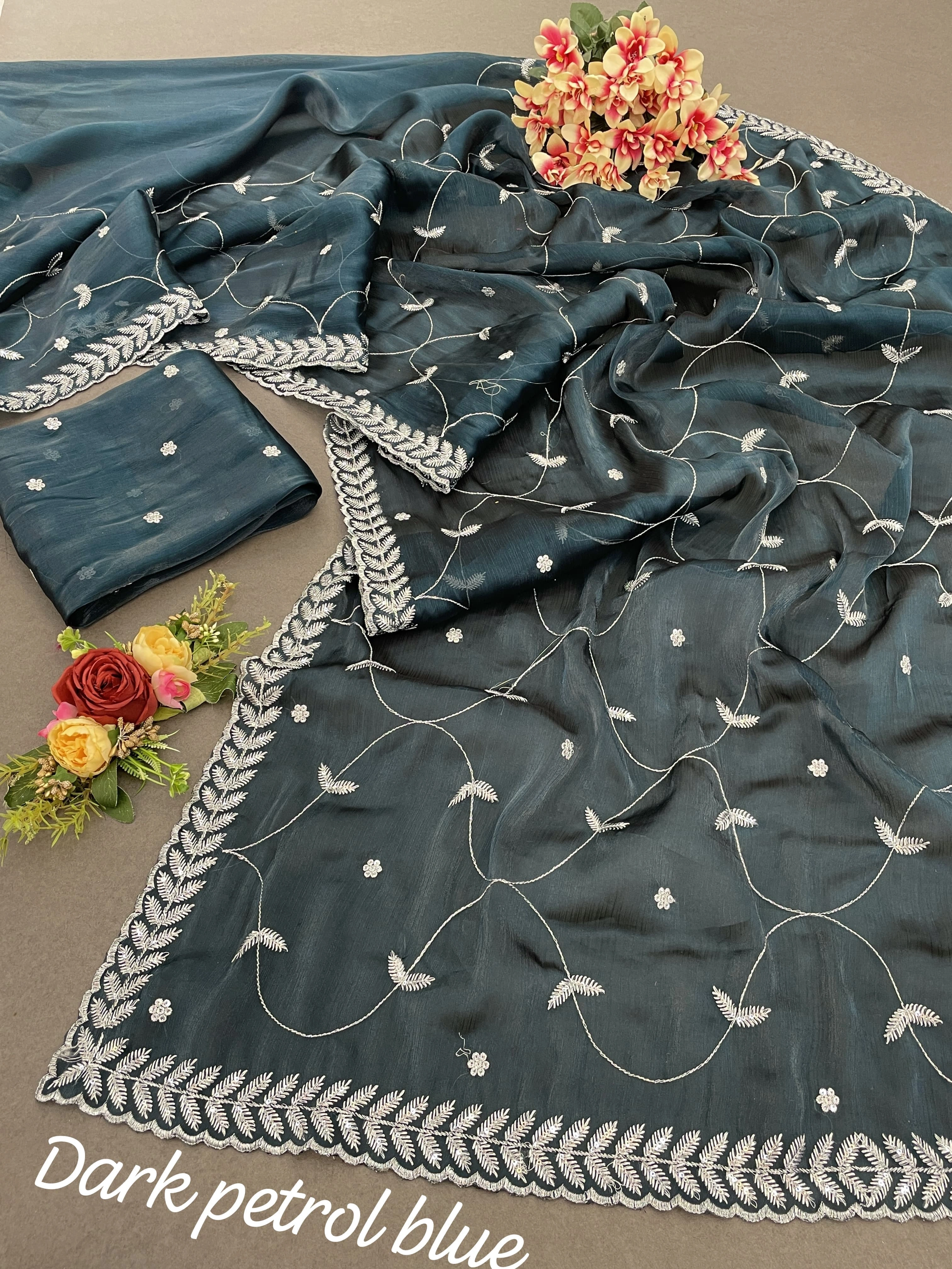 Blooming Zimmy Choo Silk Saree with 3MM Sequence Work-SLI-ZAL-PeacockBlue