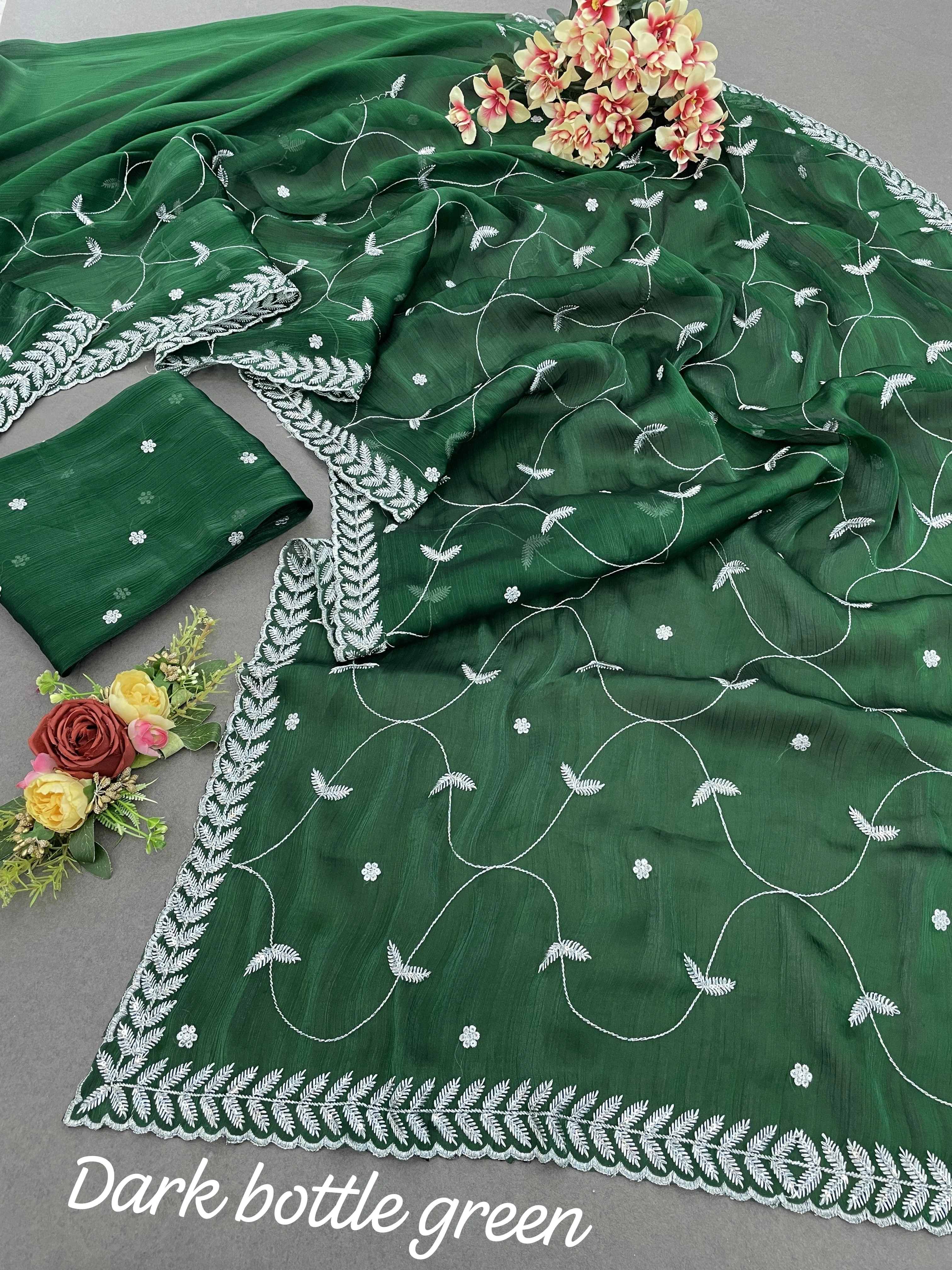 Blooming Zimmy Choo Silk Saree with 3MM Sequence Work-SLI-ZAL-Green