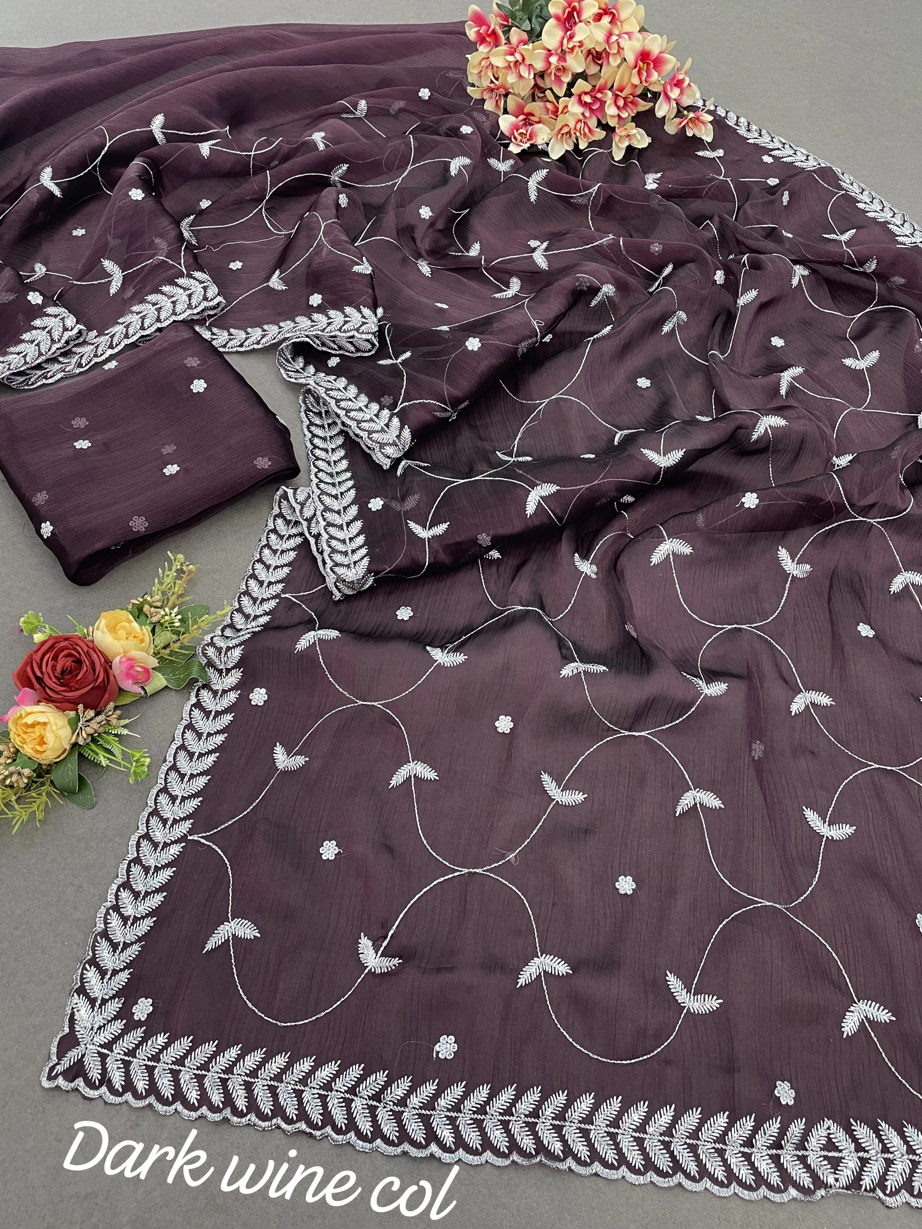 Blooming Zimmy Choo Silk Saree with 3MM Sequence Work-SLI-ZAL-Wine