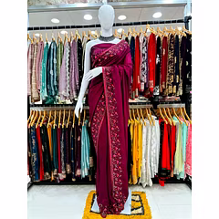 Vichitra Silk Saree with Heavy Kashmiri Embroidery & Swarosky Work