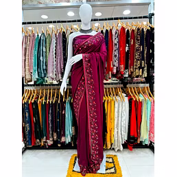 Vichitra Silk Saree with Heavy Kashmiri Embroidery & Swarosky Work
