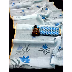 Silk Saree with Gold Woven Borders and Tissue Print Pallu