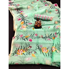 Silk Saree with Gold Woven Borders and Tissue Print Pallu
