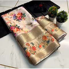 Premium Candy Silk Saree with Flower Design