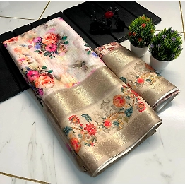 YNF Premium Candy Silk Saree with Flower Design