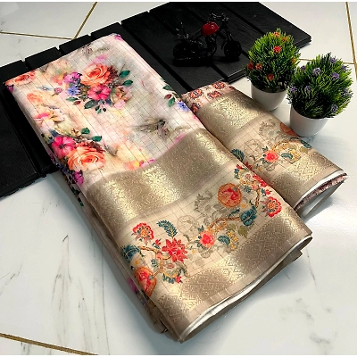 YNF Premium Candy Silk Saree with Flower Design