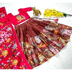 Customizable Chinnon Silk Blouse, Lahenga & Dupatta Set