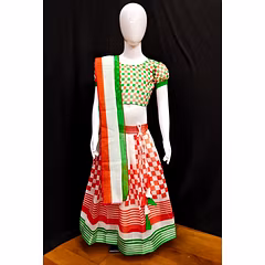 Independence Day Special: Trending Tri-Colour Cotton-Linen Lehenga-Choli & Dupatta