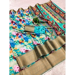 YNF Premium Dola Silk Batik Saree with Digital Print and Kanjivaram Border