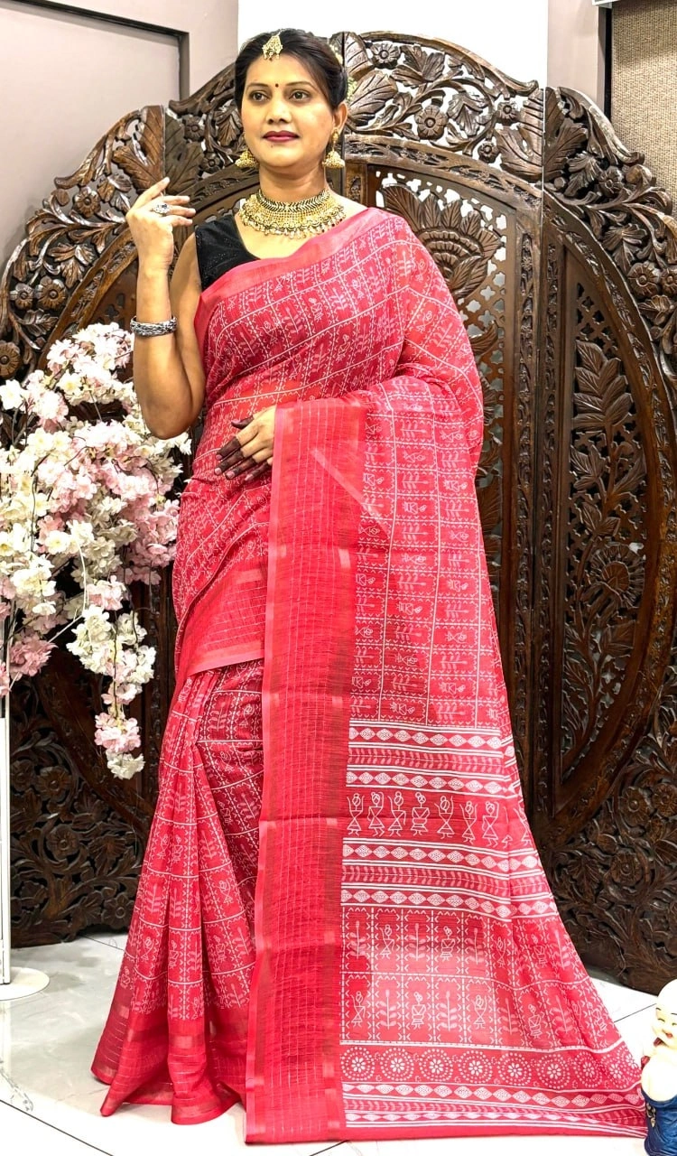 Digital Printed Linen Silk Saree: Beautiful, Superior, Soft Flowing and Stylish-MRD-05-Rani