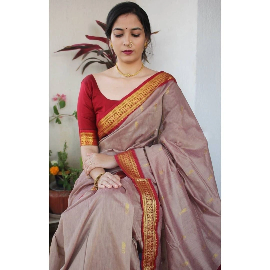 Banarasi Soft Silk Saree: Exquisite, 5.5m Length with 0.8m Blouse-Grey-1