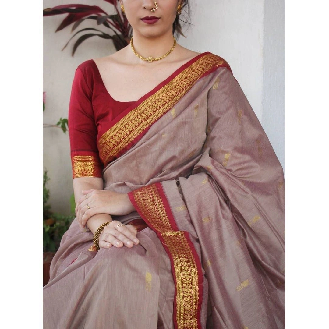 Banarasi Soft Silk Saree: Exquisite, 5.5m Length with 0.8m Blouse-Grey-3