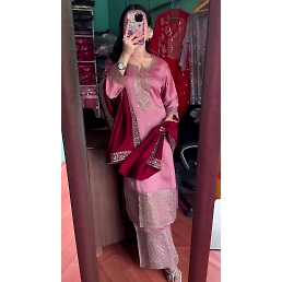 Chinnon Silk Top, Pant &amp; Dupatta Set: Heavy Embroidery, Ready-to-Wear