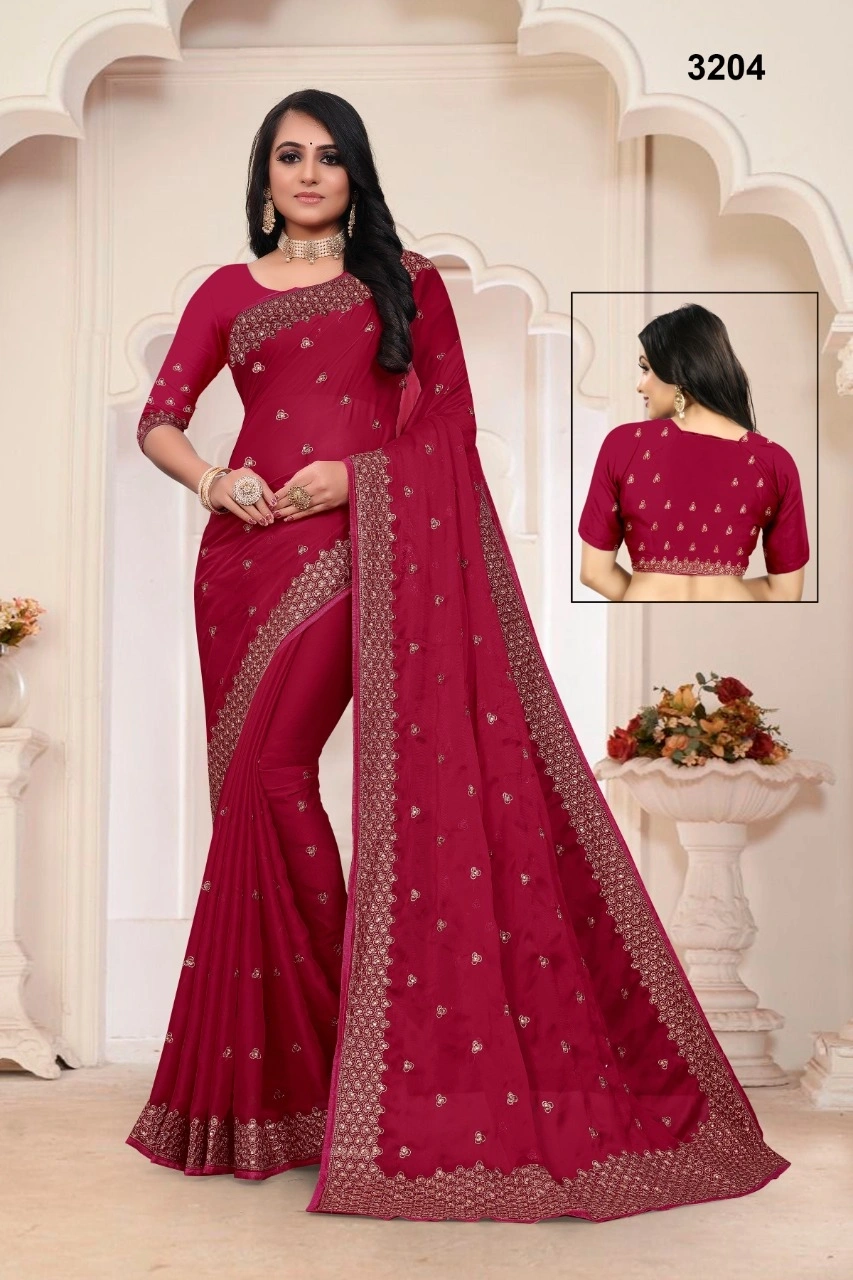 Rangoli Silk Saree: Stunning Copper Zari Embroidery &amp; Stone Work-RSRM-3204-Red