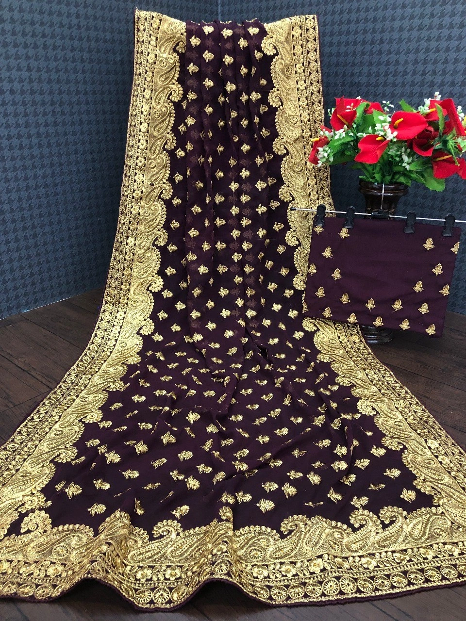 Soft Georgette Saree with Intricate Embroidery, Unleash Your Glamour!-RDD-149-Brown