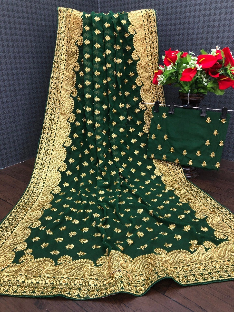 Soft Georgette Saree with Intricate Embroidery, Unleash Your Glamour!-RDD-149-Green