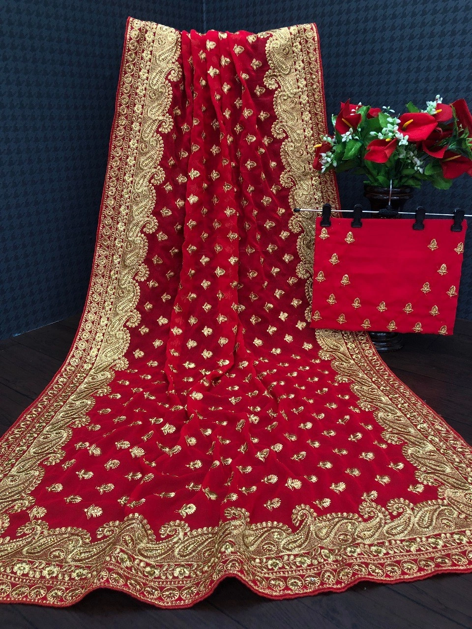 Soft Georgette Saree with Intricate Embroidery, Unleash Your Glamour!-RDD-149-Red