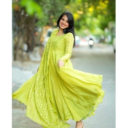 Pure Chinnon Gown Set with Attractive Moti Work - Eye-catching and Elegant
