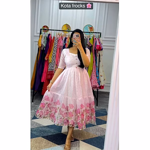 Attractive Kota Frock with Side Pocket and Full Lining