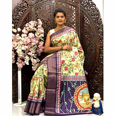 Premium Digital Printed Silk Saree with Kanjivaram Border