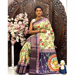 Premium Digital Printed Silk Saree with Kanjivaram Border
