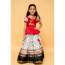 Sparkling Hand-Embroidered Blouse &amp; Lightweight Printed Lahenga Set