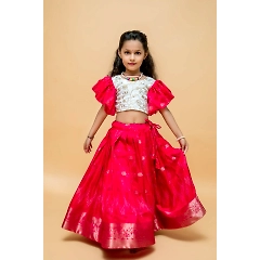 Chinon Embroidered Blouse with Dola-Silk Lahenga Set - Perfect for Kids!