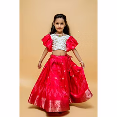 Chinon Embroidered Blouse with Dola-Silk Lahenga Set - Perfect for Kids!